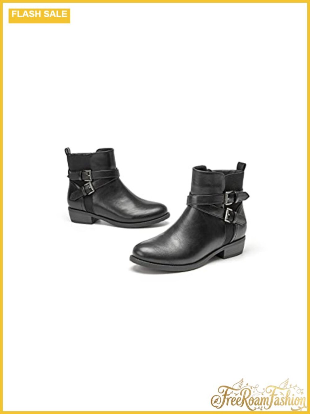 Faux Leather Ankle Boots Round Toe Low Heel Side Zipper Comfort Booties